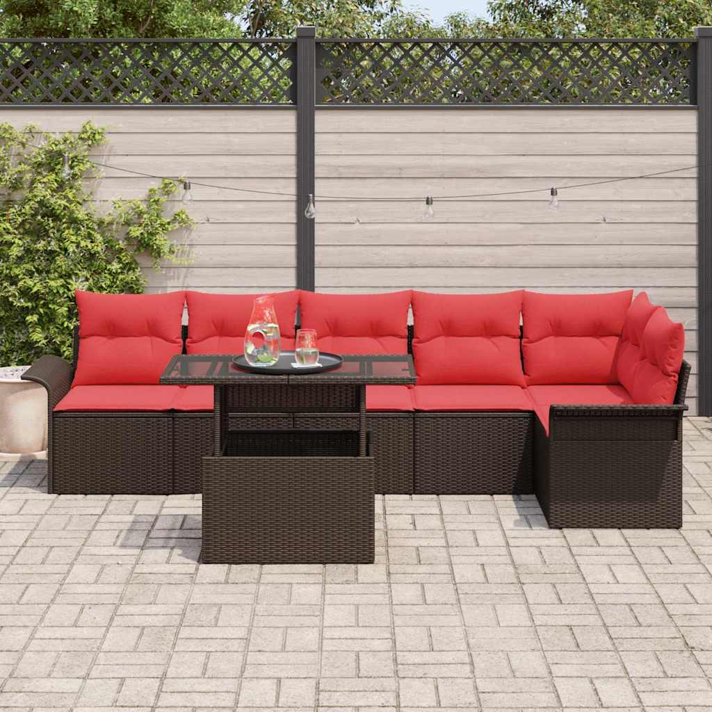 Tuin Sofa Set met kussen 7 pcs Bruin Poly riet is nu te koop bij PeponiXL, paradijselijk wonen!