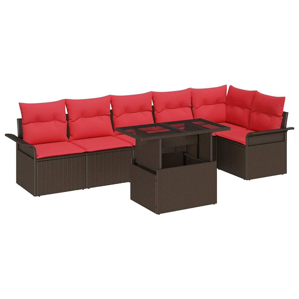 Tuin Sofa Set met kussen 7 pcs Bruin Poly riet is nu te koop bij PeponiXL, paradijselijk wonen!