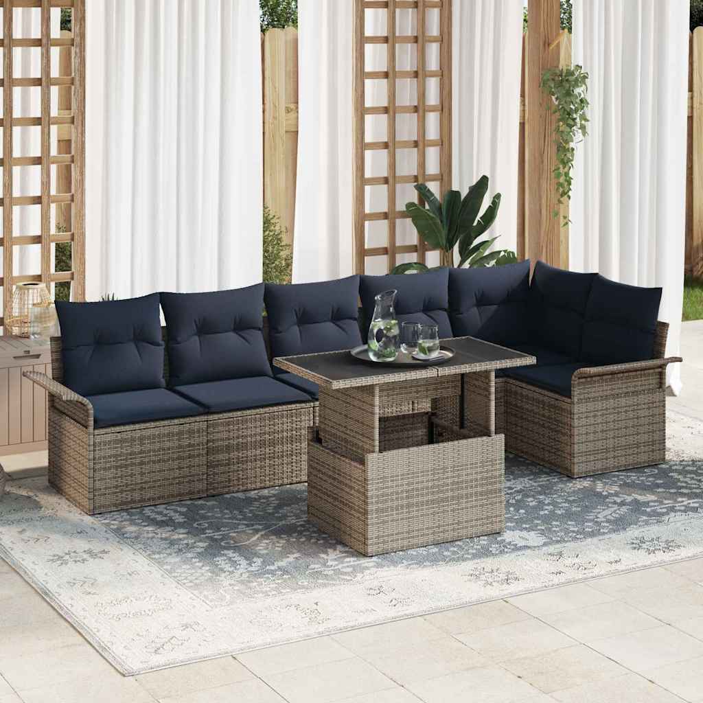 Tuin Sofa Set met kussen 7 pcs Grijs Poly riet is nu te koop bij PeponiXL, paradijselijk wonen!