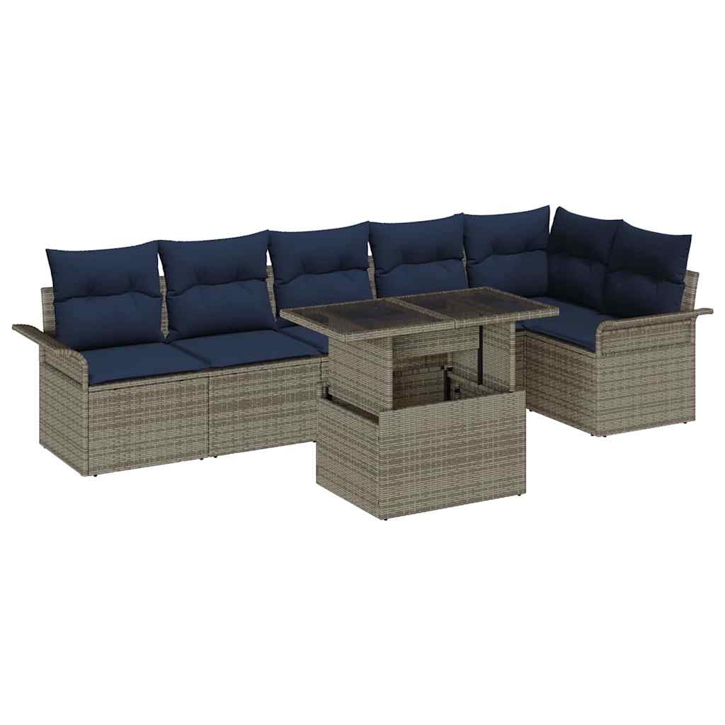 Tuin Sofa Set met kussen 7 pcs Grijs Poly riet is nu te koop bij PeponiXL, paradijselijk wonen!
