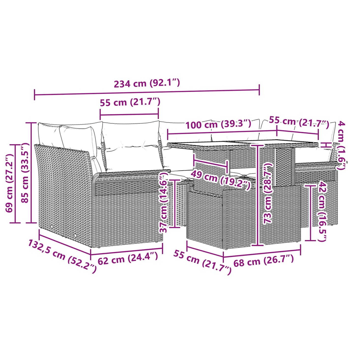 Tuin Sofa Set met kussen 7 pcs Grijs Poly riet is nu te koop bij PeponiXL, paradijselijk wonen!