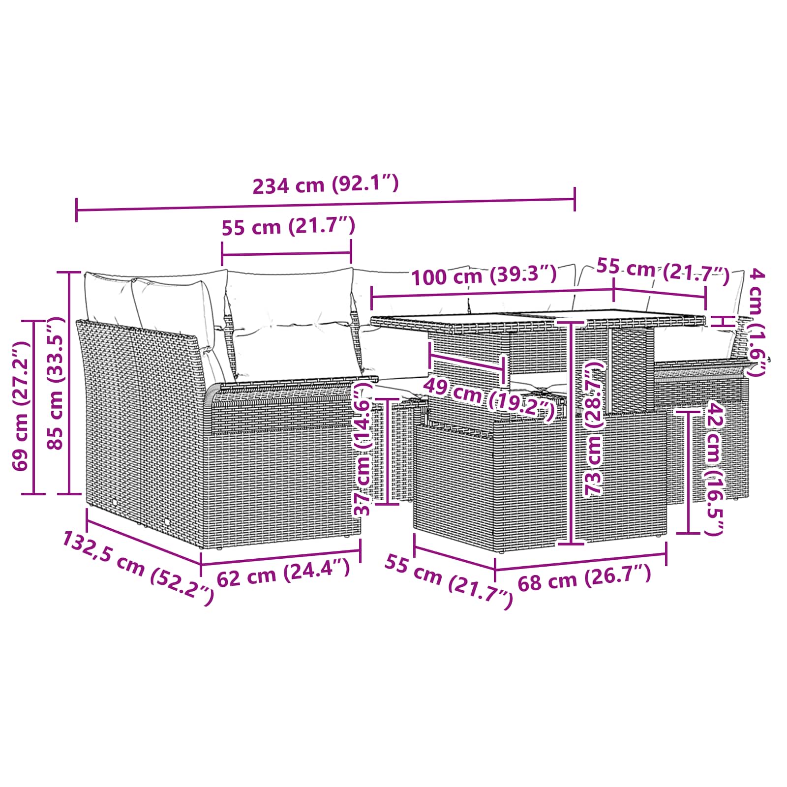 Tuin Sofa Set met kussen 7 pcs Grijs Poly riet is nu te koop bij PeponiXL, paradijselijk wonen!