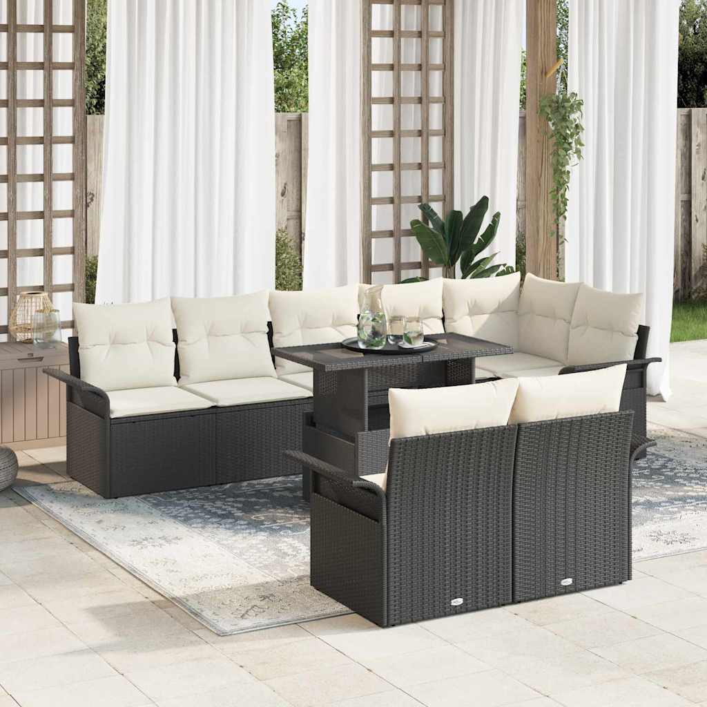 Tuin Sofa Set met kussen 9 pcs Zwart Poly riet is nu te koop bij PeponiXL, paradijselijk wonen!