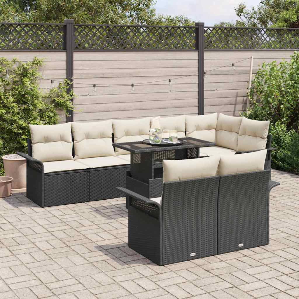 Tuin Sofa Set met kussen 9 pcs Zwart Poly riet is nu te koop bij PeponiXL, paradijselijk wonen!