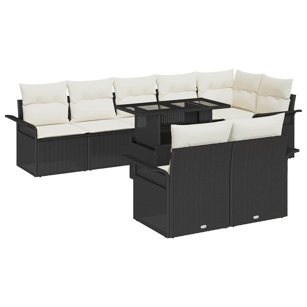 Tuin Sofa Set met kussen 9 pcs Zwart Poly riet is nu te koop bij PeponiXL, paradijselijk wonen!