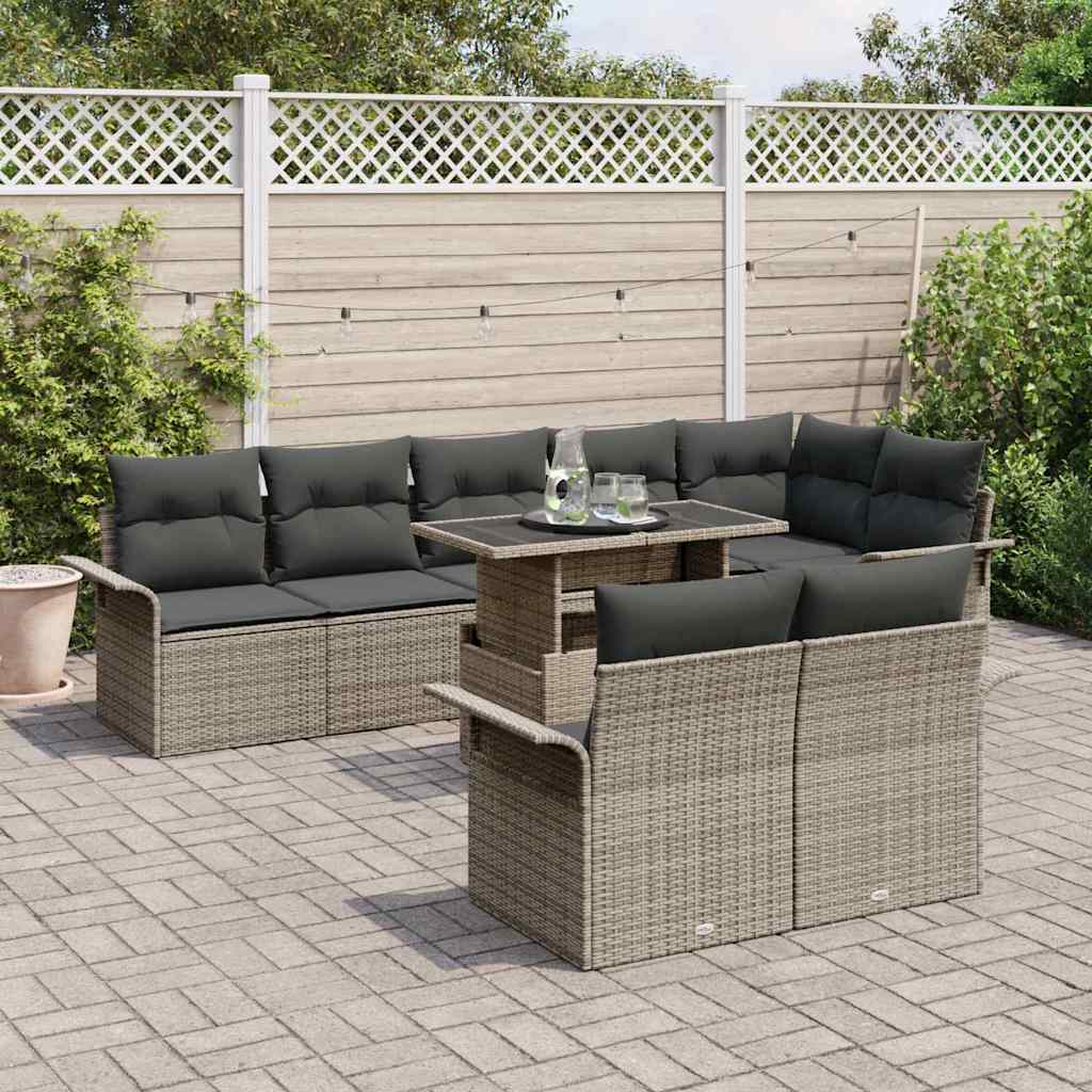 Tuin Sofa Set met kussen 9 pcs Grijs Poly riet is nu te koop bij PeponiXL, paradijselijk wonen!