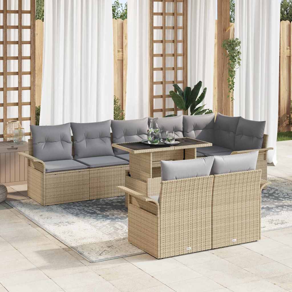 Tuin Sofa Set met kussen 9 pcs Beige Poly riet is nu te koop bij PeponiXL, paradijselijk wonen!