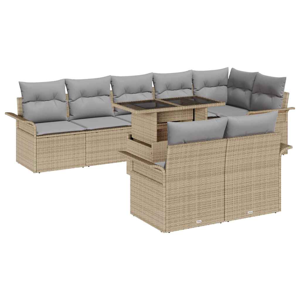 Tuin Sofa Set met kussen 9 pcs Beige Poly riet is nu te koop bij PeponiXL, paradijselijk wonen!