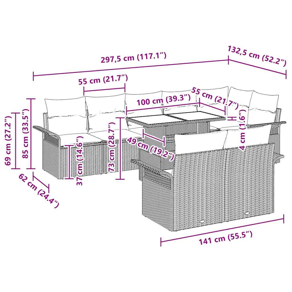 Tuin Sofa Set met kussen 9 pcs Beige Poly riet is nu te koop bij PeponiXL, paradijselijk wonen!