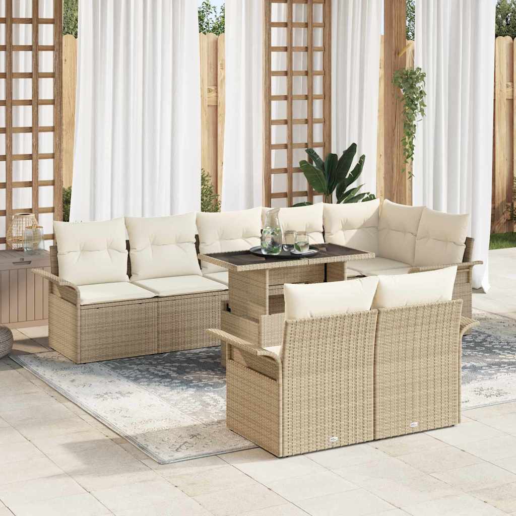 Tuin Sofa Set met kussen 9 pcs Beige Poly riet is nu te koop bij PeponiXL, paradijselijk wonen!