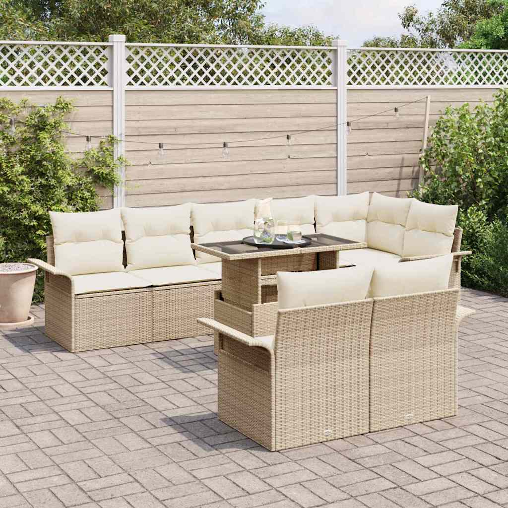 Tuin Sofa Set met kussen 9 pcs Beige Poly riet is nu te koop bij PeponiXL, paradijselijk wonen!