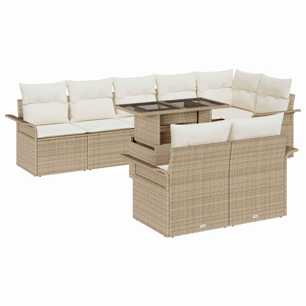 Tuin Sofa Set met kussen 9 pcs Beige Poly riet is nu te koop bij PeponiXL, paradijselijk wonen!
