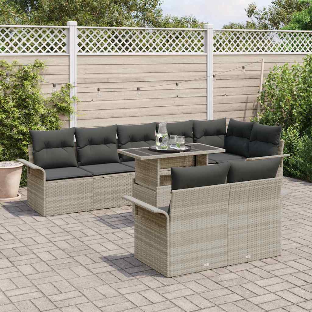 Tuin Sofa Set met kussen 9 pcs Lichtgrijs Poly riet is nu te koop bij PeponiXL, paradijselijk wonen!