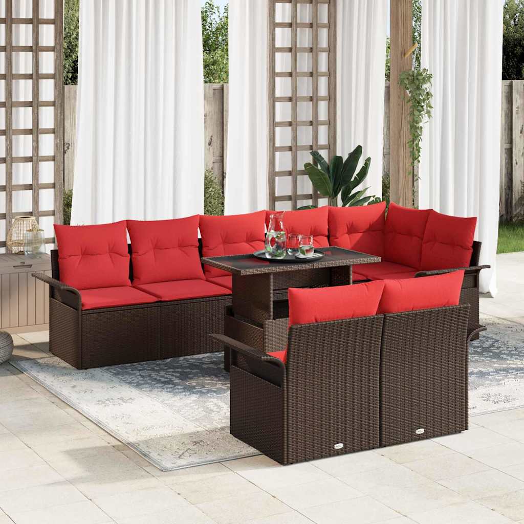 Tuin Sofa Set met kussen 9 pcs Bruin Poly riet is nu te koop bij PeponiXL, paradijselijk wonen!