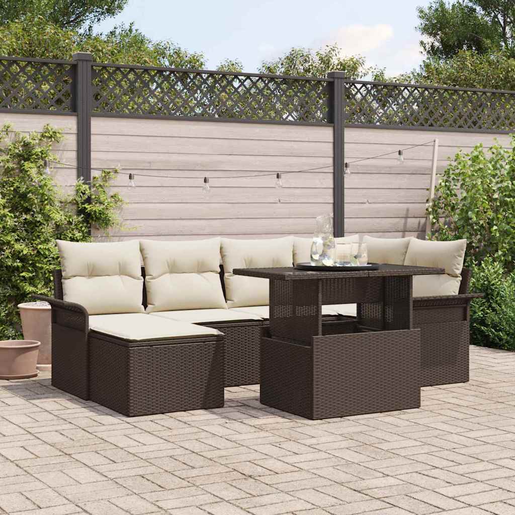 Tuin Sofa Set met kussen 7 pcs Bruin Poly riet is nu te koop bij PeponiXL, paradijselijk wonen!