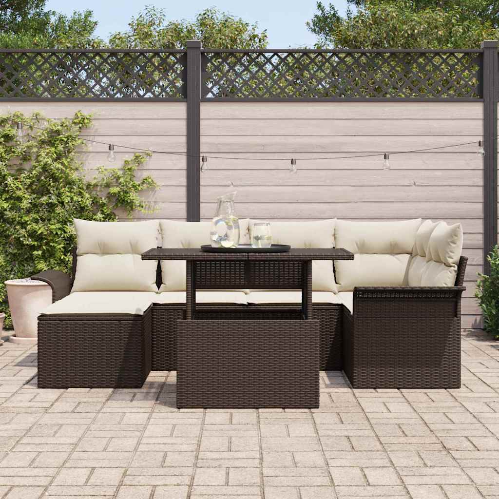 Tuin Sofa Set met kussen 7 pcs Bruin Poly riet is nu te koop bij PeponiXL, paradijselijk wonen!