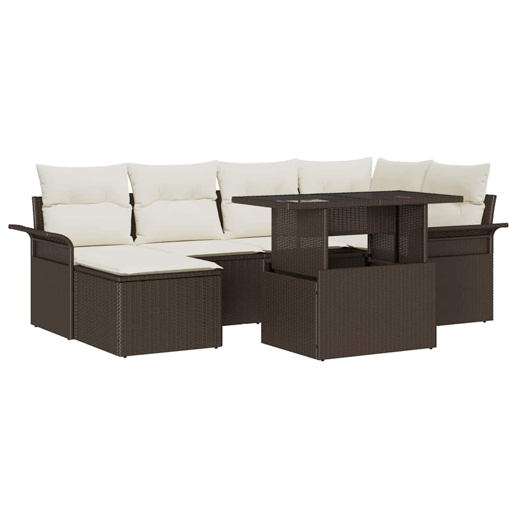 Tuin Sofa Set met kussen 7 pcs Bruin Poly riet is nu te koop bij PeponiXL, paradijselijk wonen!
