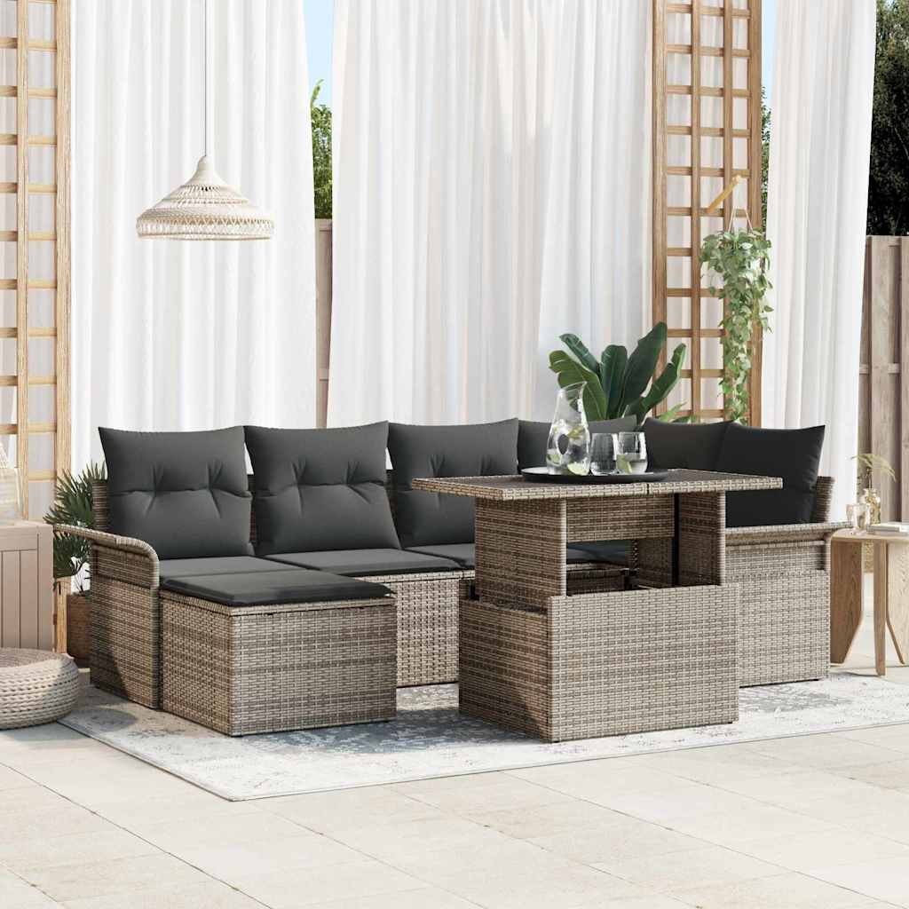 Tuin Sofa Set met kussen 7 pcs Grijs Poly riet is nu te koop bij PeponiXL, paradijselijk wonen!