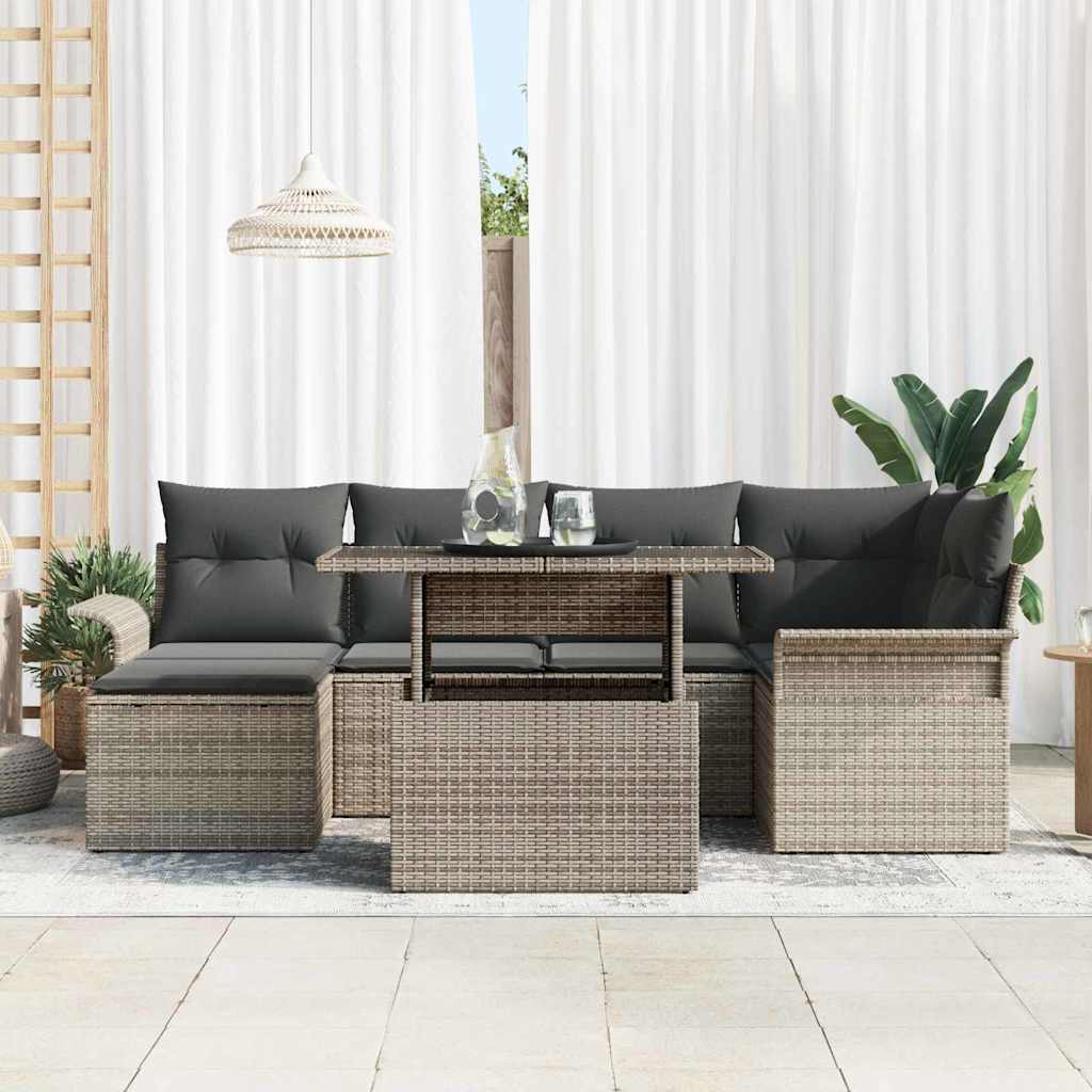 Tuin Sofa Set met kussen 7 pcs Grijs Poly riet is nu te koop bij PeponiXL, paradijselijk wonen!