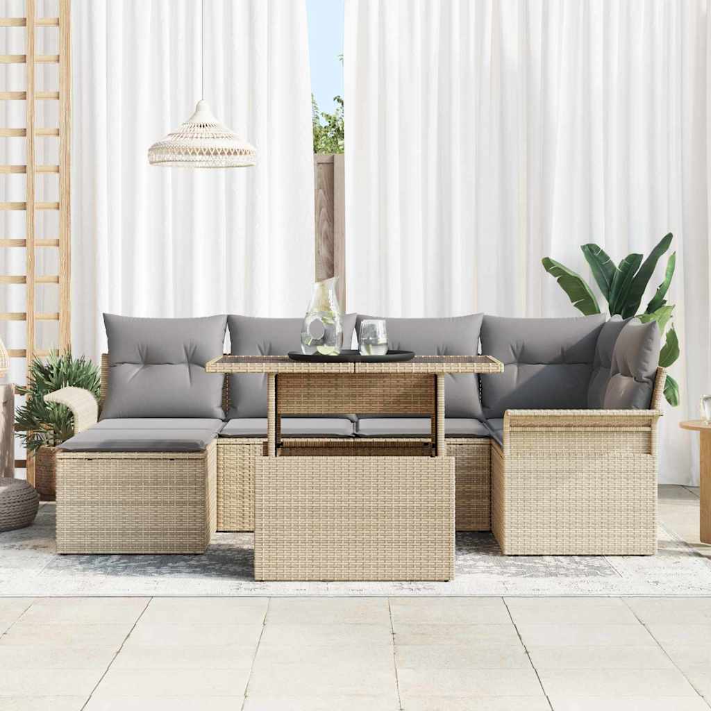 Tuin Sofa Set met kussen 7 pcs Beige Poly riet is nu te koop bij PeponiXL, paradijselijk wonen!
