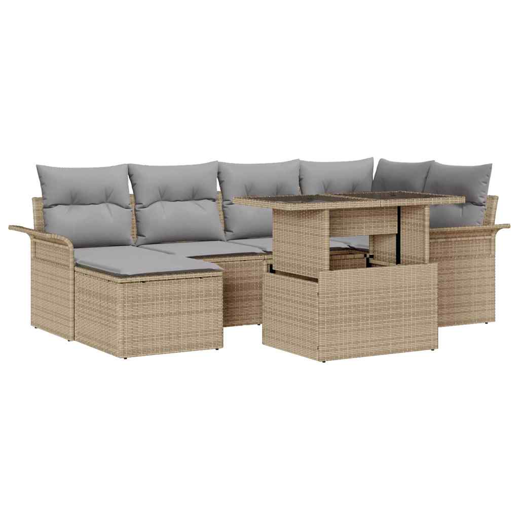 Tuin Sofa Set met kussen 7 pcs Beige Poly riet is nu te koop bij PeponiXL, paradijselijk wonen!
