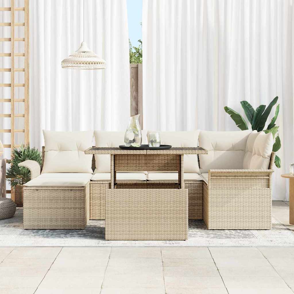 Tuin Sofa Set met kussen 7 pcs Beige Poly riet