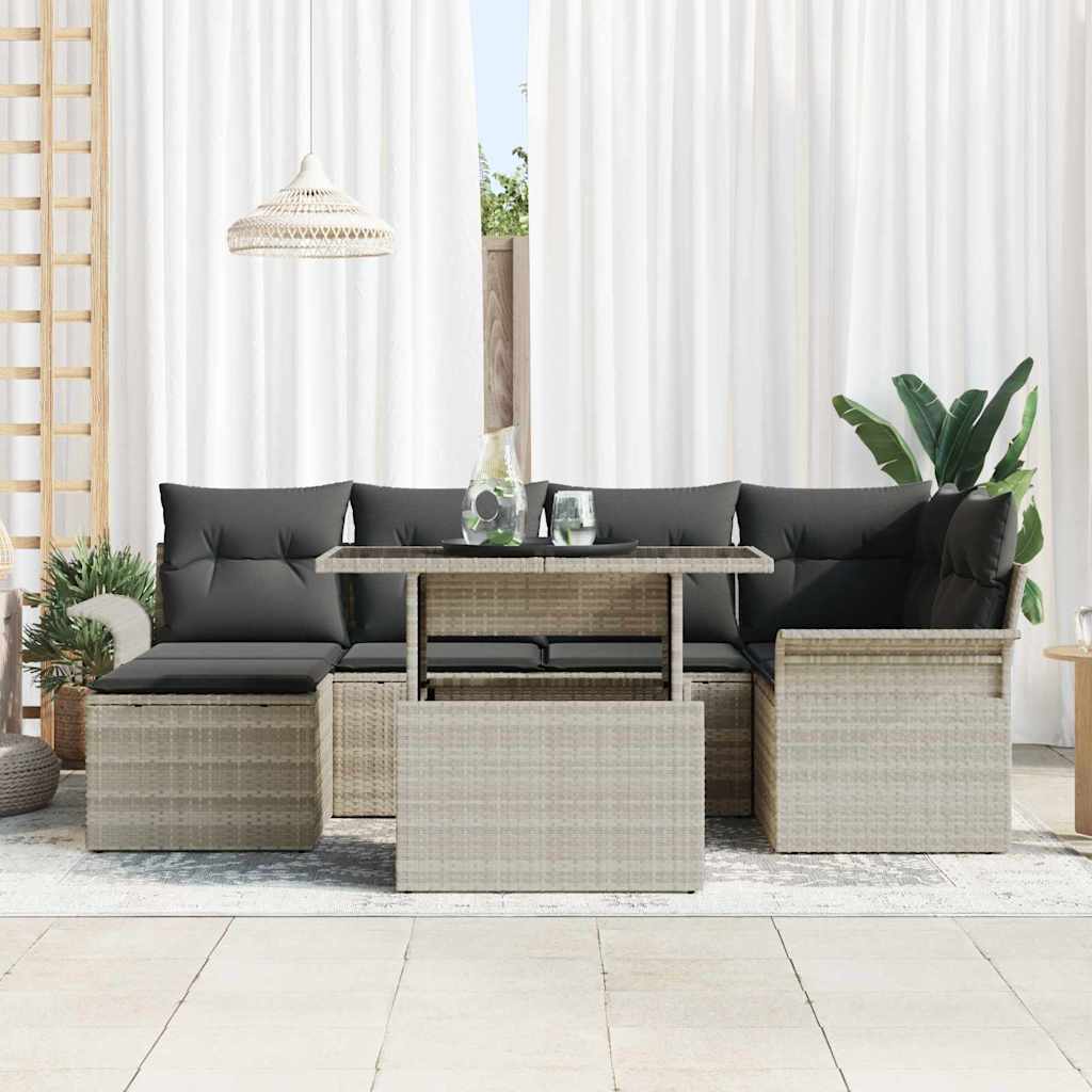 Tuin Sofa Set met kussen 7 pcs Lichtgrijs Poly riet is nu te koop bij PeponiXL, paradijselijk wonen!