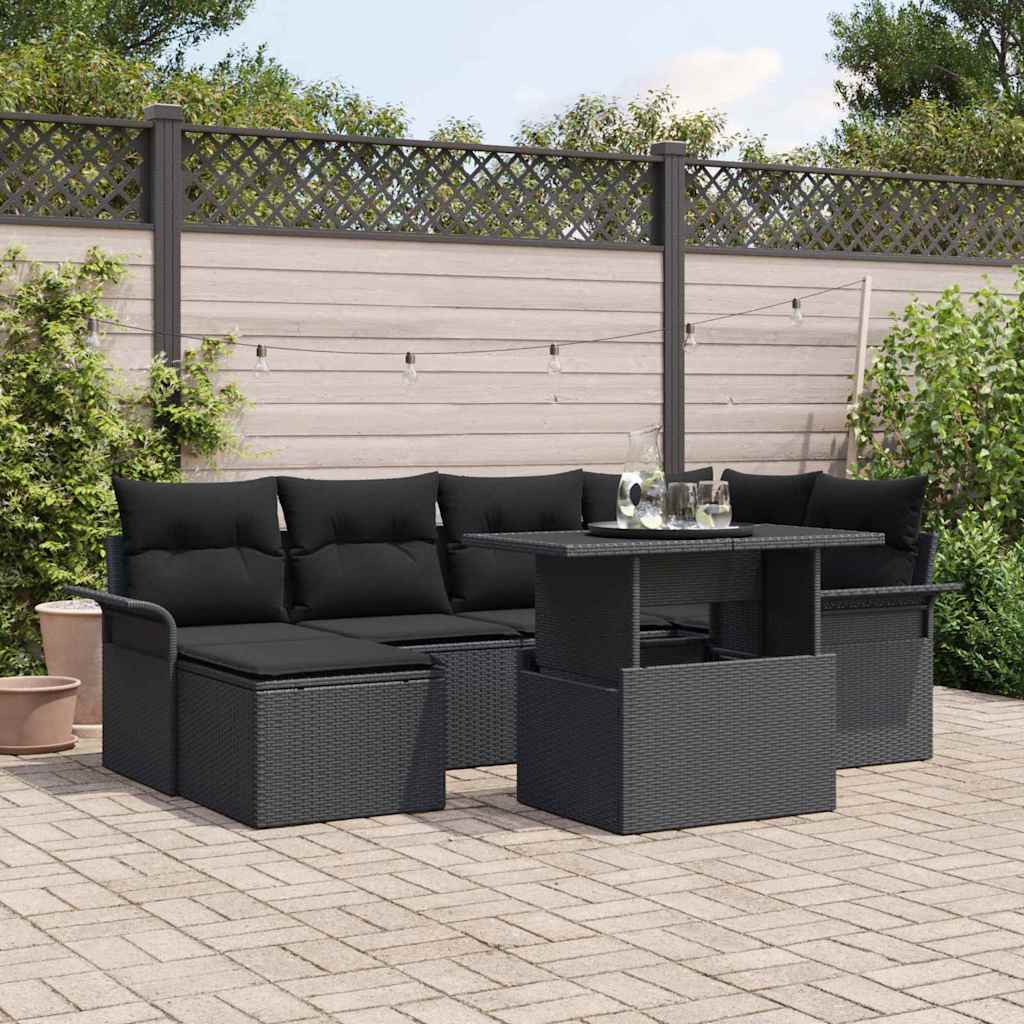 Tuin Sofa Set met kussen 7 pcs Zwart Poly riet is nu te koop bij PeponiXL, paradijselijk wonen!