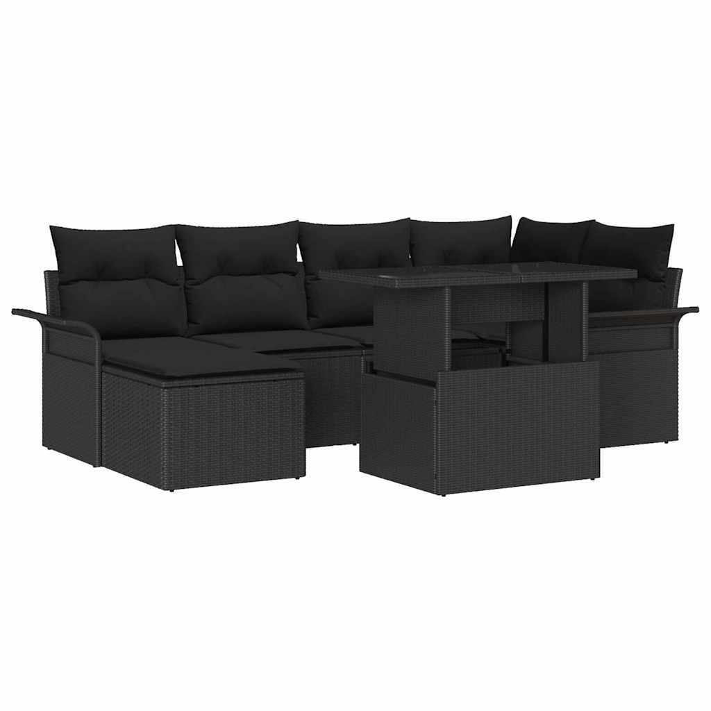 Tuin Sofa Set met kussen 7 pcs Zwart Poly riet is nu te koop bij PeponiXL, paradijselijk wonen!