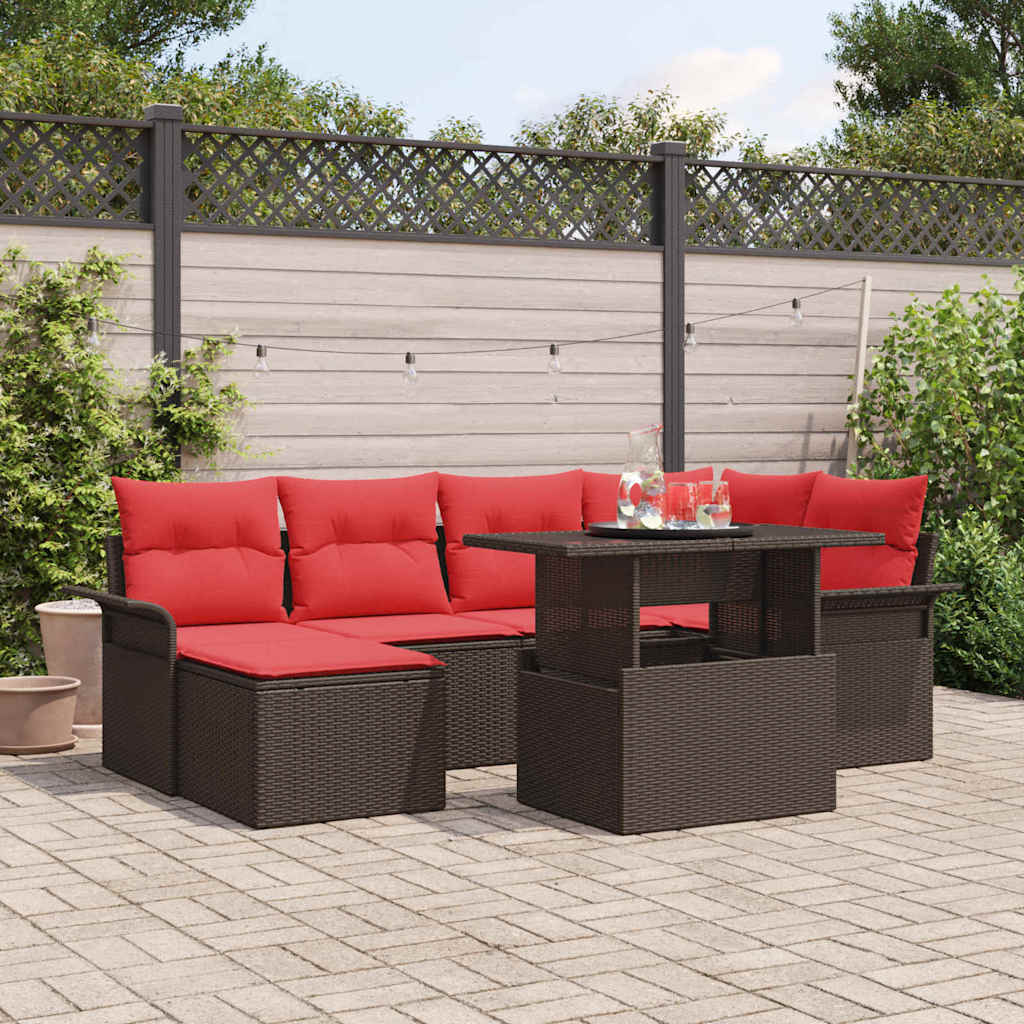 Tuin Sofa Set met kussen 7 pcs Bruin poly rattan is nu te koop bij PeponiXL, paradijselijk wonen!