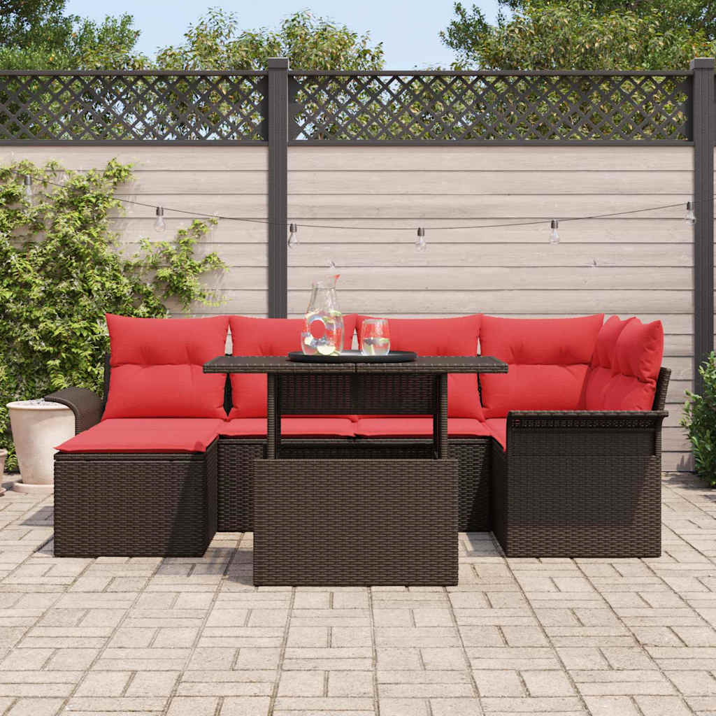 Tuin Sofa Set met kussen 7 pcs Bruin poly rattan is nu te koop bij PeponiXL, paradijselijk wonen!