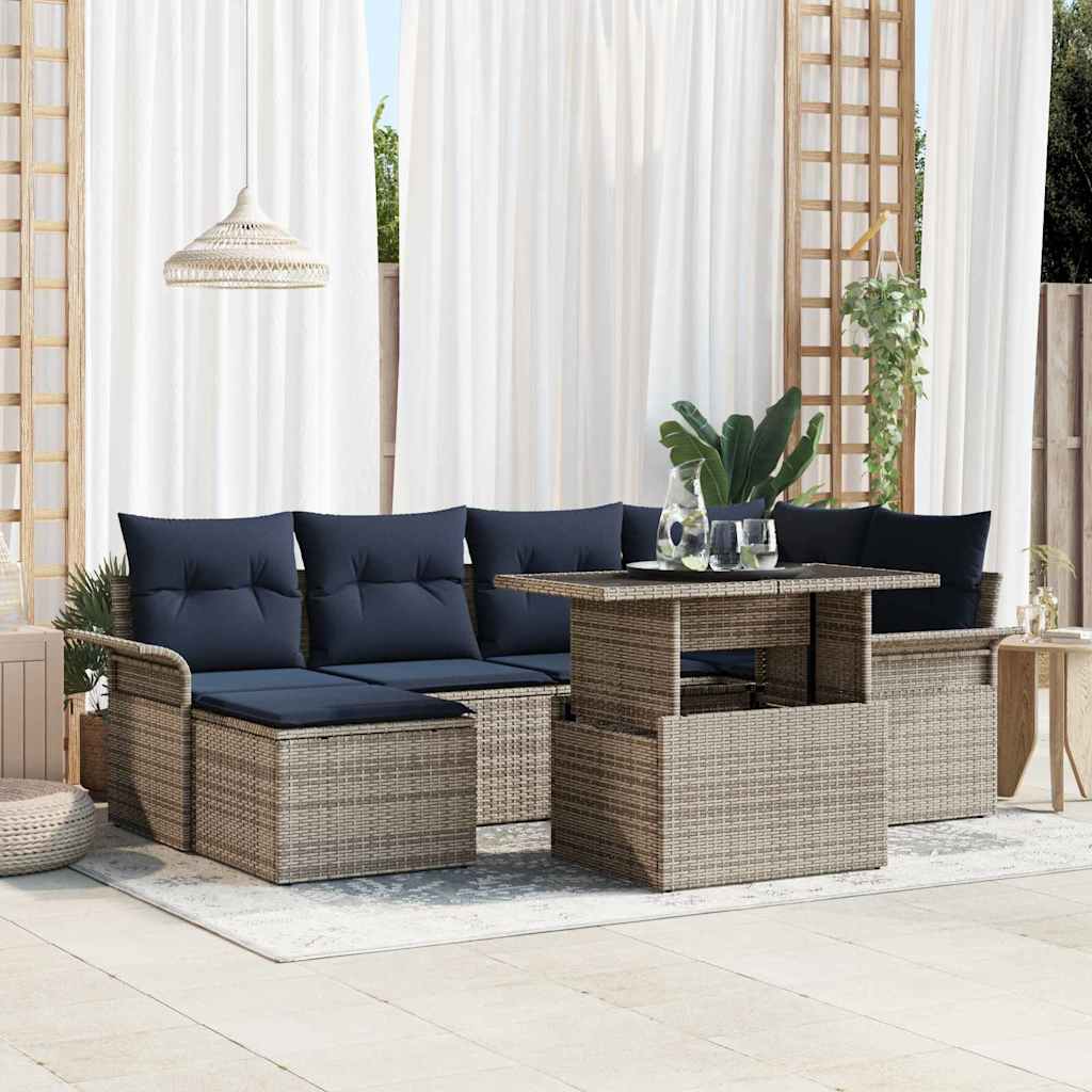 Tuin Sofa Set met kussen 7 pcs Grijs poly rattan is nu te koop bij PeponiXL, paradijselijk wonen!
