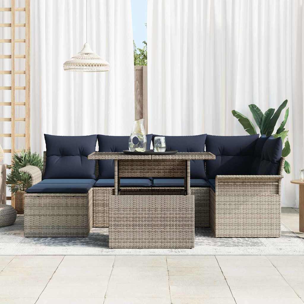Tuin Sofa Set met kussen 7 pcs Grijs poly rattan is nu te koop bij PeponiXL, paradijselijk wonen!