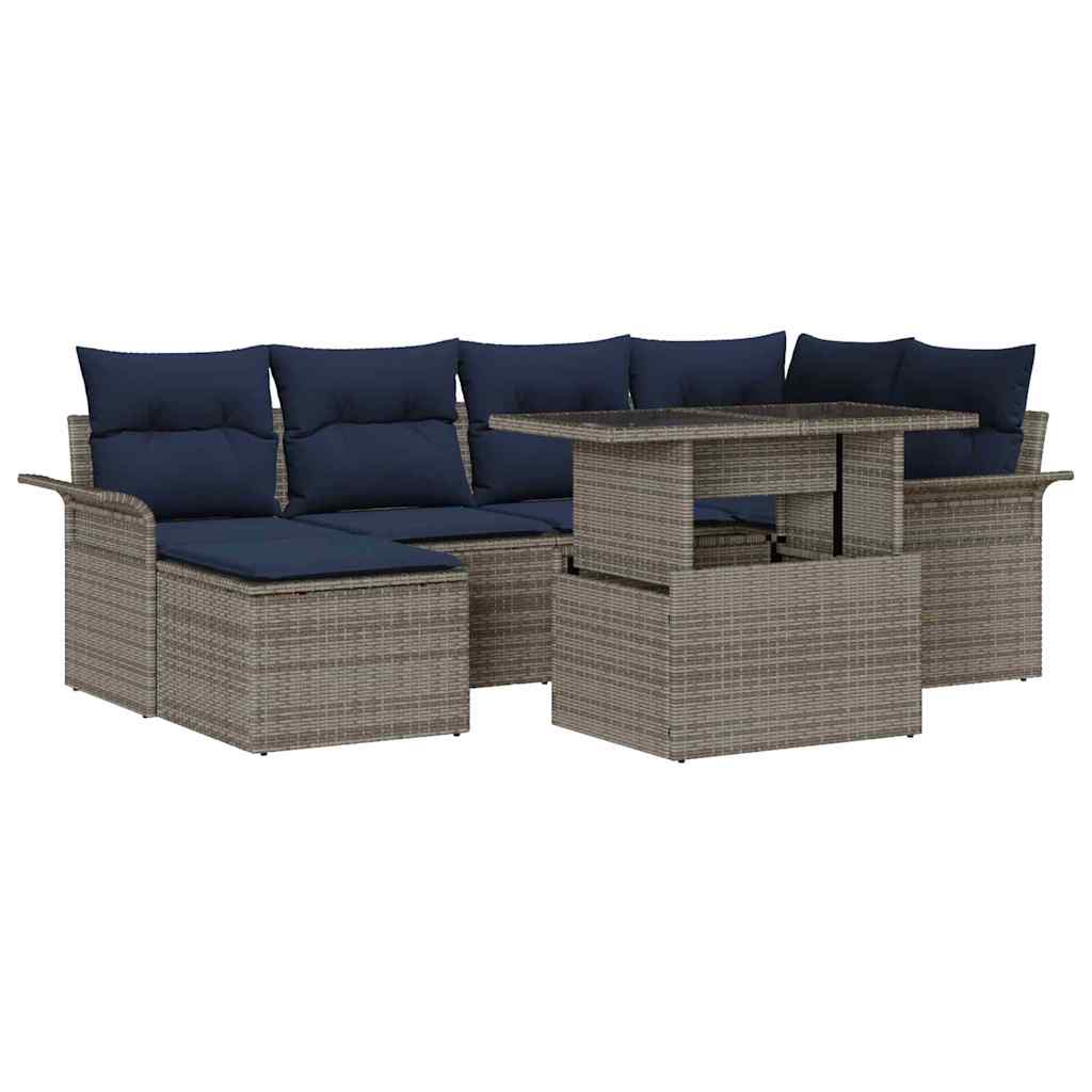 Tuin Sofa Set met kussen 7 pcs Grijs poly rattan is nu te koop bij PeponiXL, paradijselijk wonen!