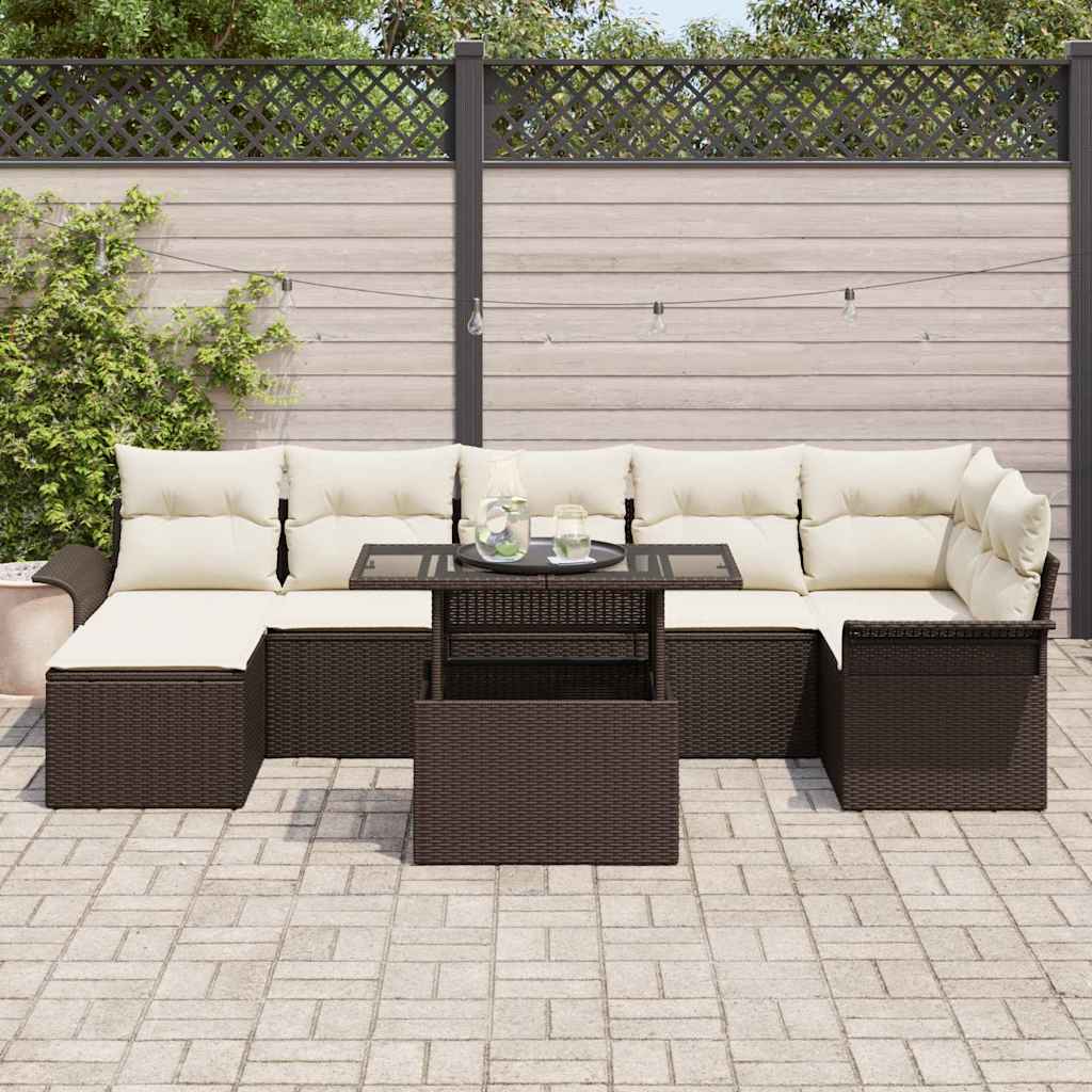Tuin Sofa Set met kussen 8 pcs Bruin Poly riet is nu te koop bij PeponiXL, paradijselijk wonen!