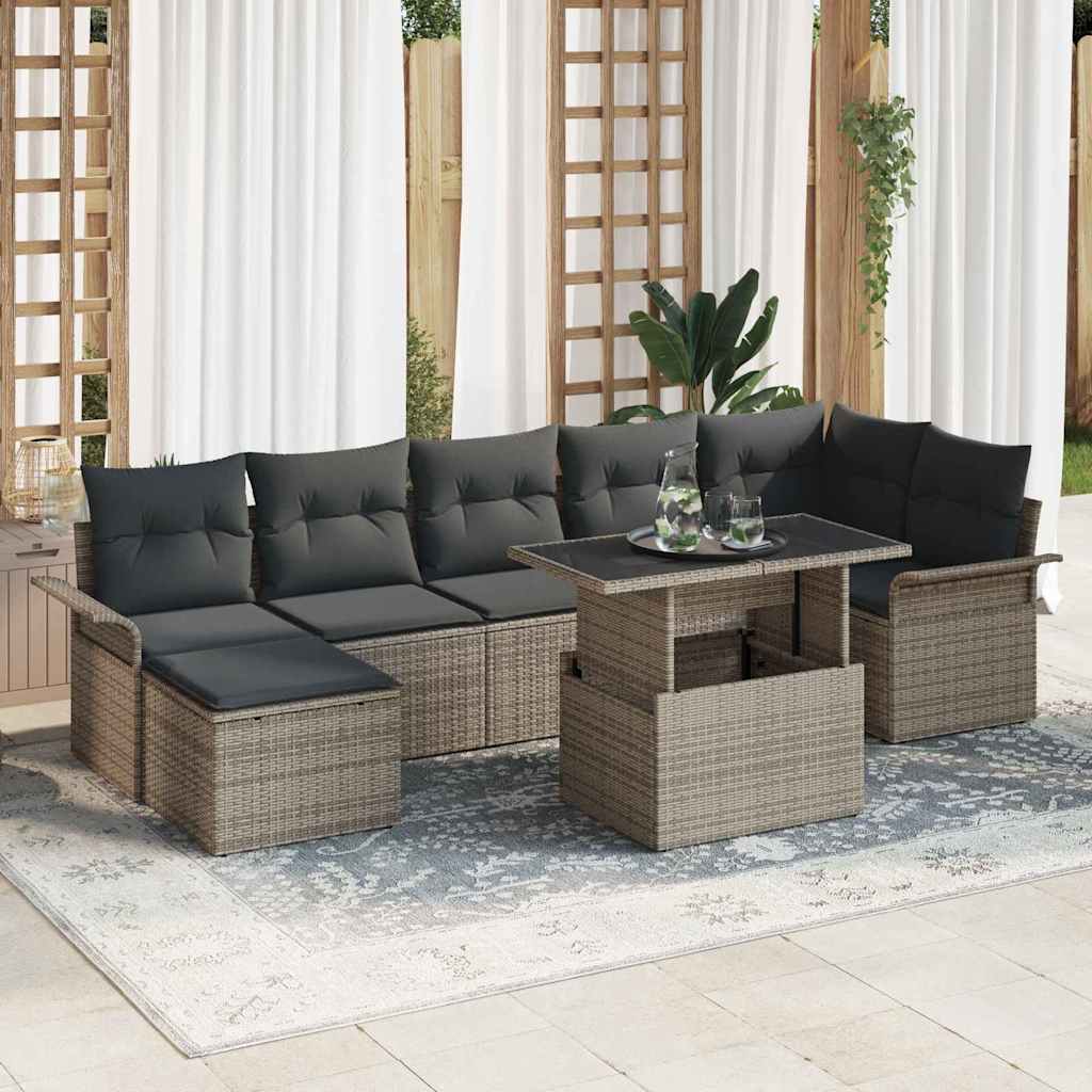 Tuin Sofa Set met kussen 8 pcs Grijs Poly riet is nu te koop bij PeponiXL, paradijselijk wonen!