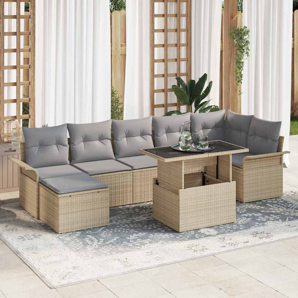 Tuin Sofa Set met kussen 8 pcs Beige Poly riet is nu te koop bij PeponiXL, paradijselijk wonen!