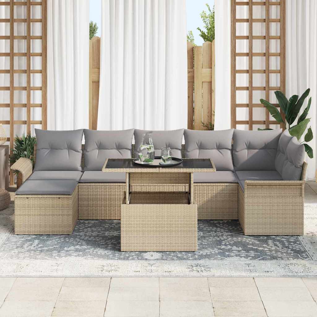 Tuin Sofa Set met kussen 8 pcs Beige Poly riet is nu te koop bij PeponiXL, paradijselijk wonen!