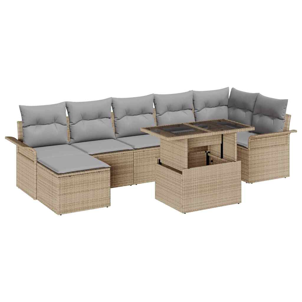 Tuin Sofa Set met kussen 8 pcs Beige Poly riet is nu te koop bij PeponiXL, paradijselijk wonen!