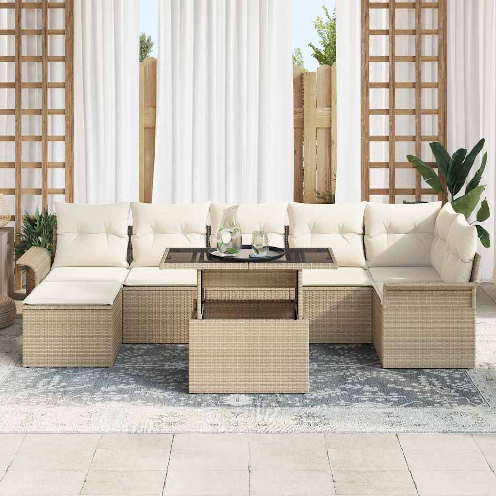 Tuin Sofa Set met kussen 8 pcs Beige Poly riet is nu te koop bij PeponiXL, paradijselijk wonen!