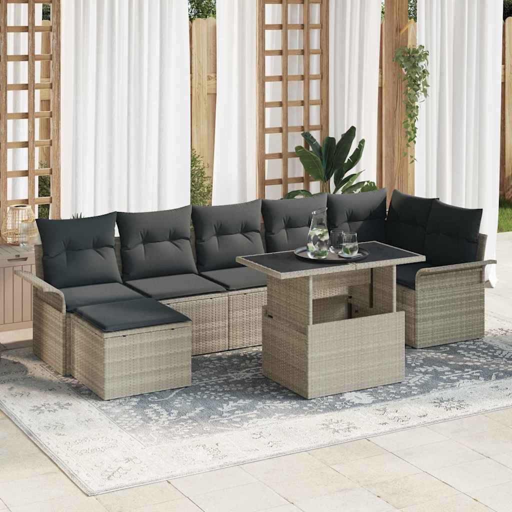 Tuin Sofa Set met kussen 8 pcs Lichtgrijs Poly riet is nu te koop bij PeponiXL, paradijselijk wonen!