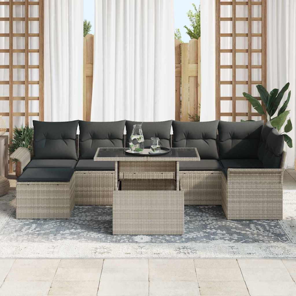 Tuin Sofa Set met kussen 8 pcs Lichtgrijs Poly riet is nu te koop bij PeponiXL, paradijselijk wonen!