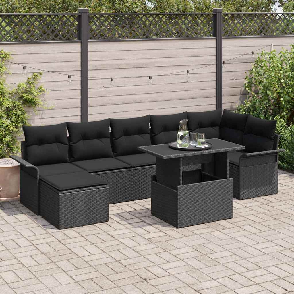Tuin Sofa Set met kussen 8 pcs Zwart Poly riet is nu te koop bij PeponiXL, paradijselijk wonen!