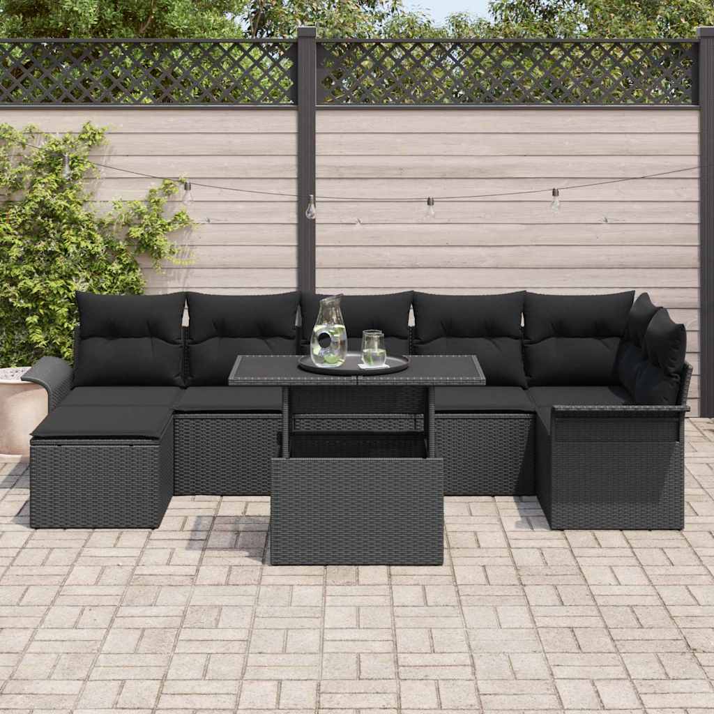 Tuin Sofa Set met kussen 8 pcs Zwart Poly riet is nu te koop bij PeponiXL, paradijselijk wonen!