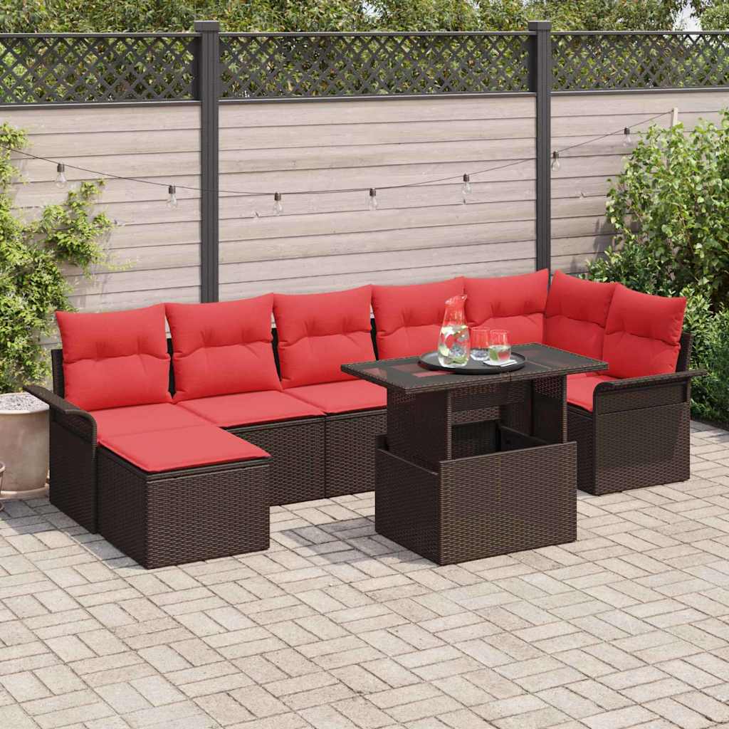 Tuin Sofa Set met kussen 8 pcs Bruin poly rattan is nu te koop bij PeponiXL, paradijselijk wonen!