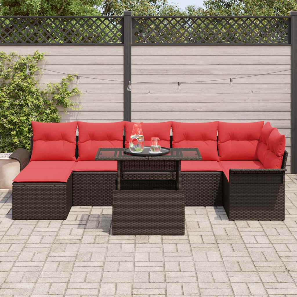 Tuin Sofa Set met kussen 8 pcs Bruin poly rattan is nu te koop bij PeponiXL, paradijselijk wonen!