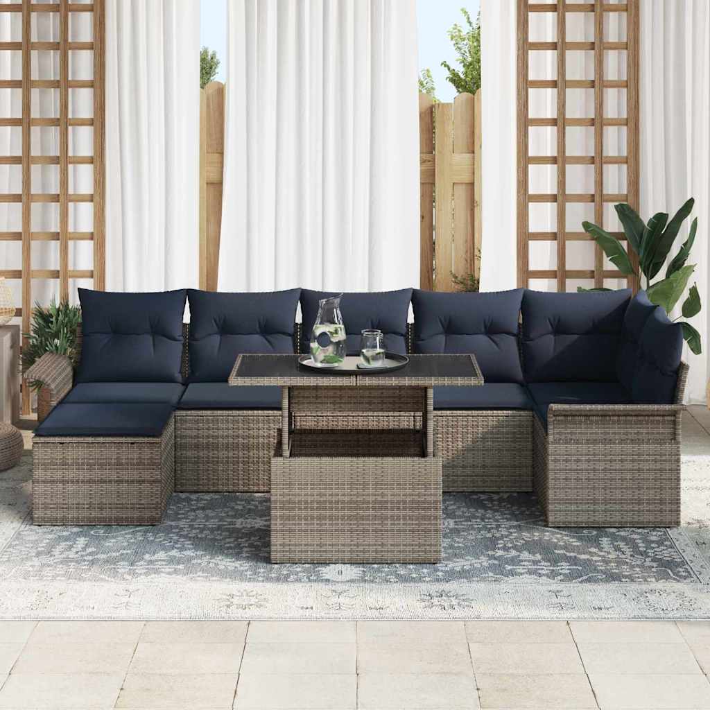 Tuin Sofa Set met kussen 8 pcs Grijs poly rattan is nu te koop bij PeponiXL, paradijselijk wonen!