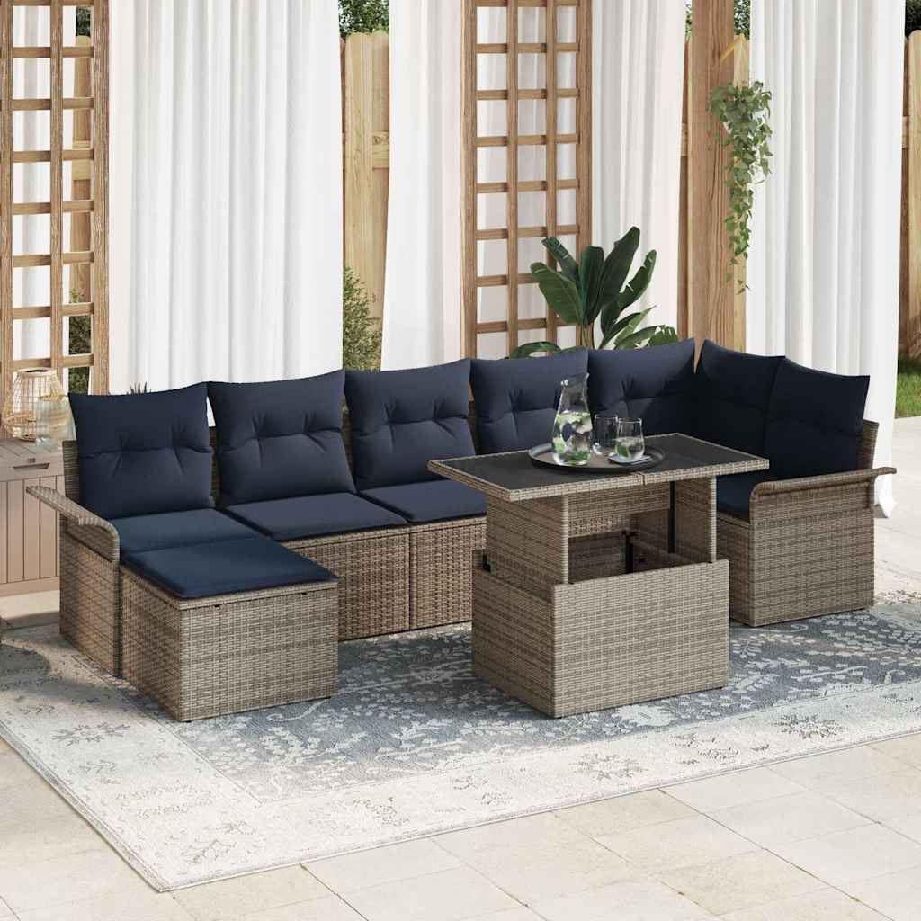 Tuin Sofa Set met kussen 8 pcs Grijs poly rattan is nu te koop bij PeponiXL, paradijselijk wonen!