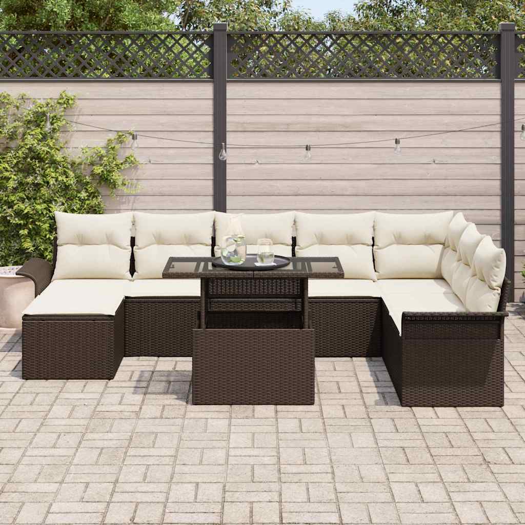 Tuin Sofa Set met kussen 9 pcs Bruin poly rattan is nu te koop bij PeponiXL, paradijselijk wonen!
