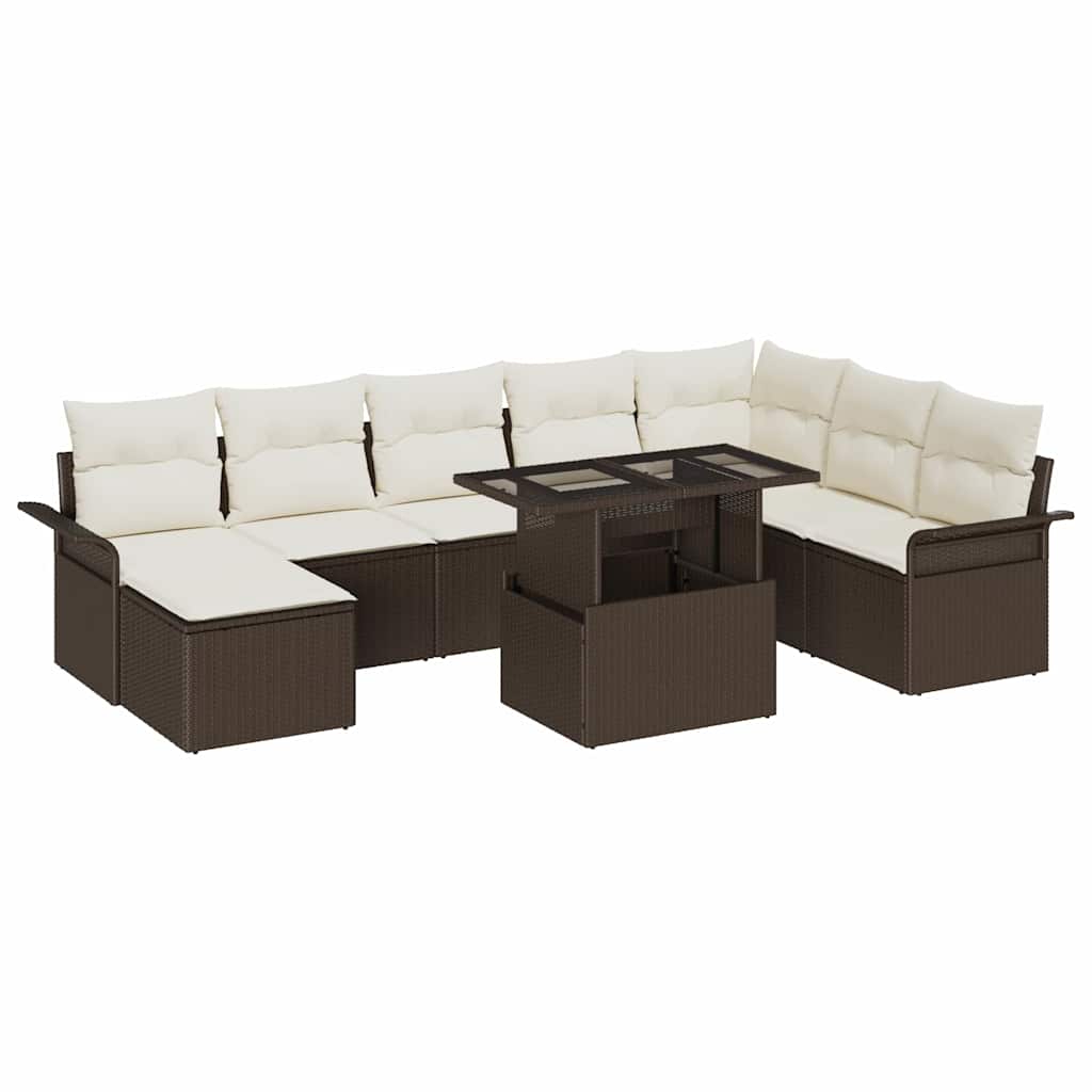 Tuin Sofa Set met kussen 9 pcs Bruin poly rattan is nu te koop bij PeponiXL, paradijselijk wonen!